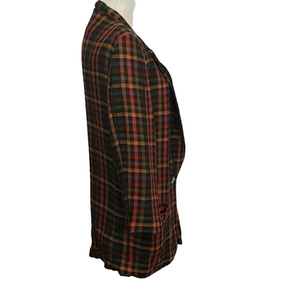 Vintage Womens M Plaid Check Silk Blend Blazer Jacket Lined One Button Pockets - Picture 5 of 7